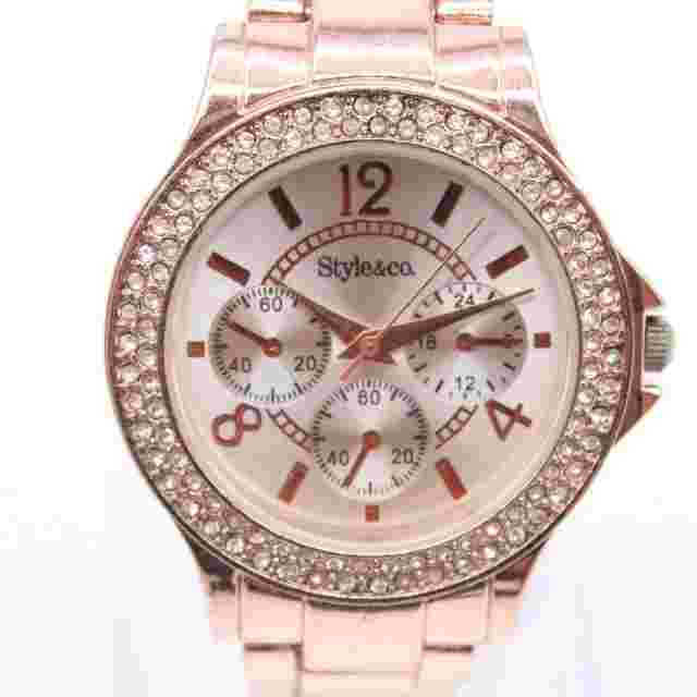 Style & Co Watch Womens Silver Tone Classic Stainless Steel Rhinestones Big Face