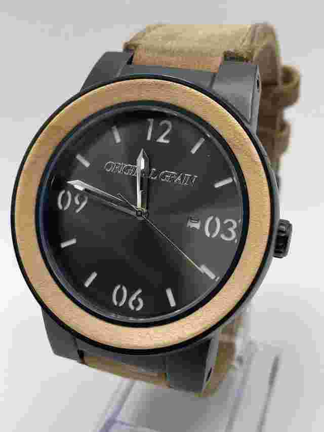 Original Grain THE BARREL Men’s Black Date Dial Tan Leather Band Watch New Batt