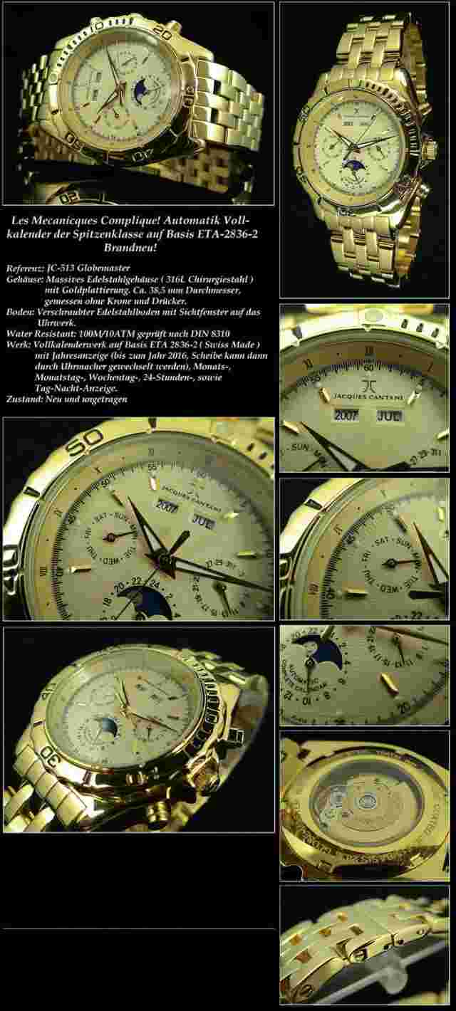 Jacques Cantani JC-513 Automatic Men's Watch Eta 2836 Swiss Made, Kalender-Modul