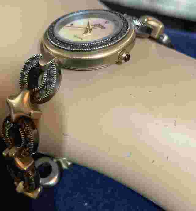 Ladies ALTO Marcasite GOLD/ SILVER Tone Watch Mother O Pearl Dial New Battery 8”