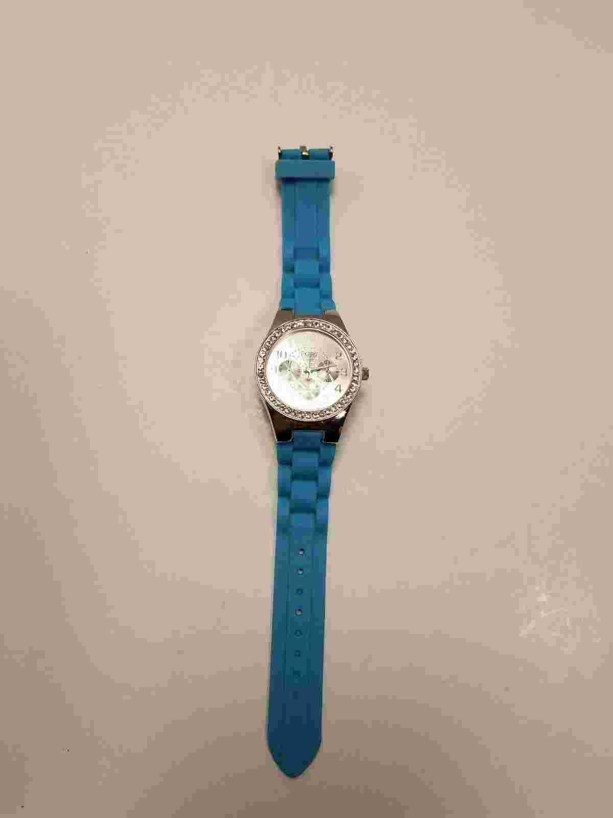Figaro Couture Watch Quartz SS Neon Blue Silicone CZ Bezel Lrs05434 Nickle