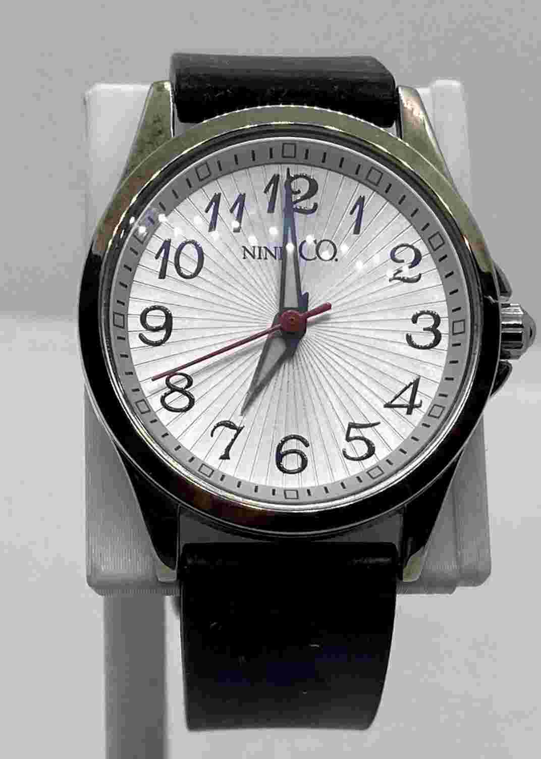 Nine & Co. Ladies Watch New Battery Large Numbers Black Silicone Band