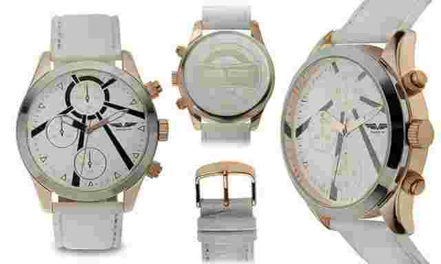 Deporte 14075 Mens Beacon Chronograph White Band Silver Bezel Rosegold Watch