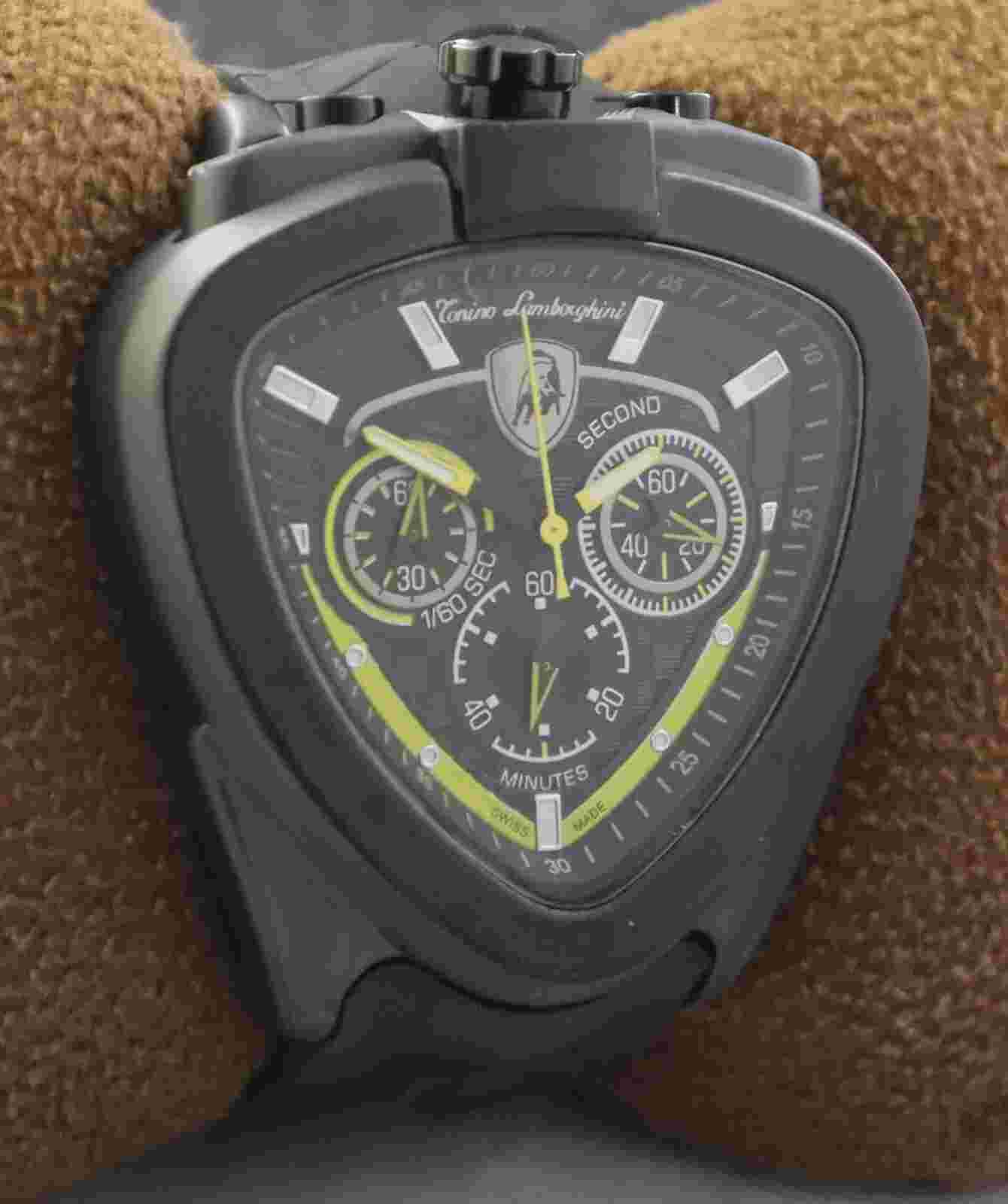 Luxury Lamborghini Men Chronograph Black Dial All Working Wristwatch Rubber Band