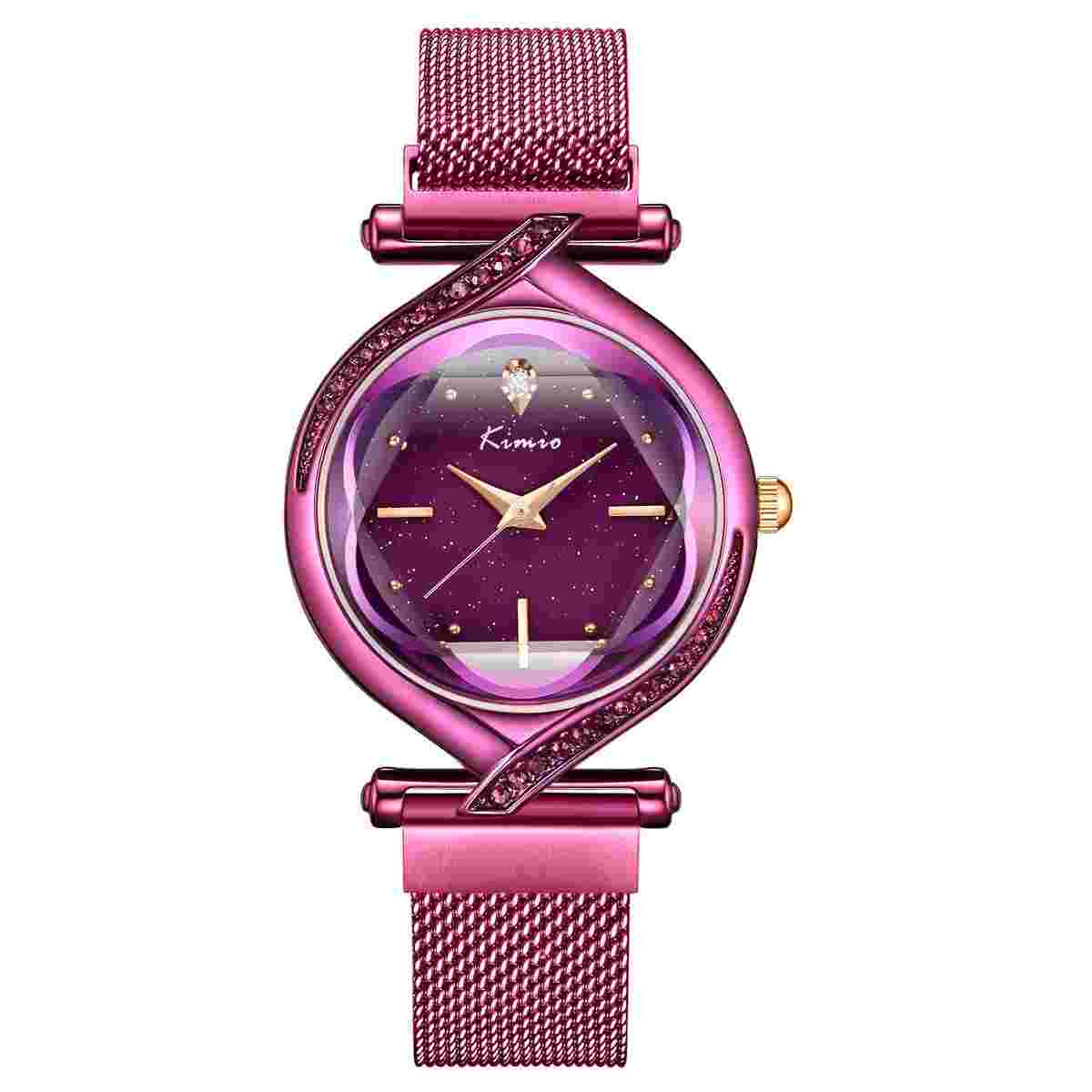 Kimio K6322 Purple Steel Magnetic Closure Glitter Wrist Watch for Women