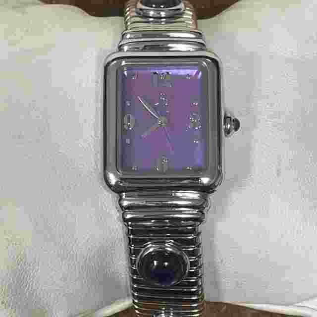 HSN Colleen Lopez Stainless Steel Amethyst Gemstone Dial Cuff Watch