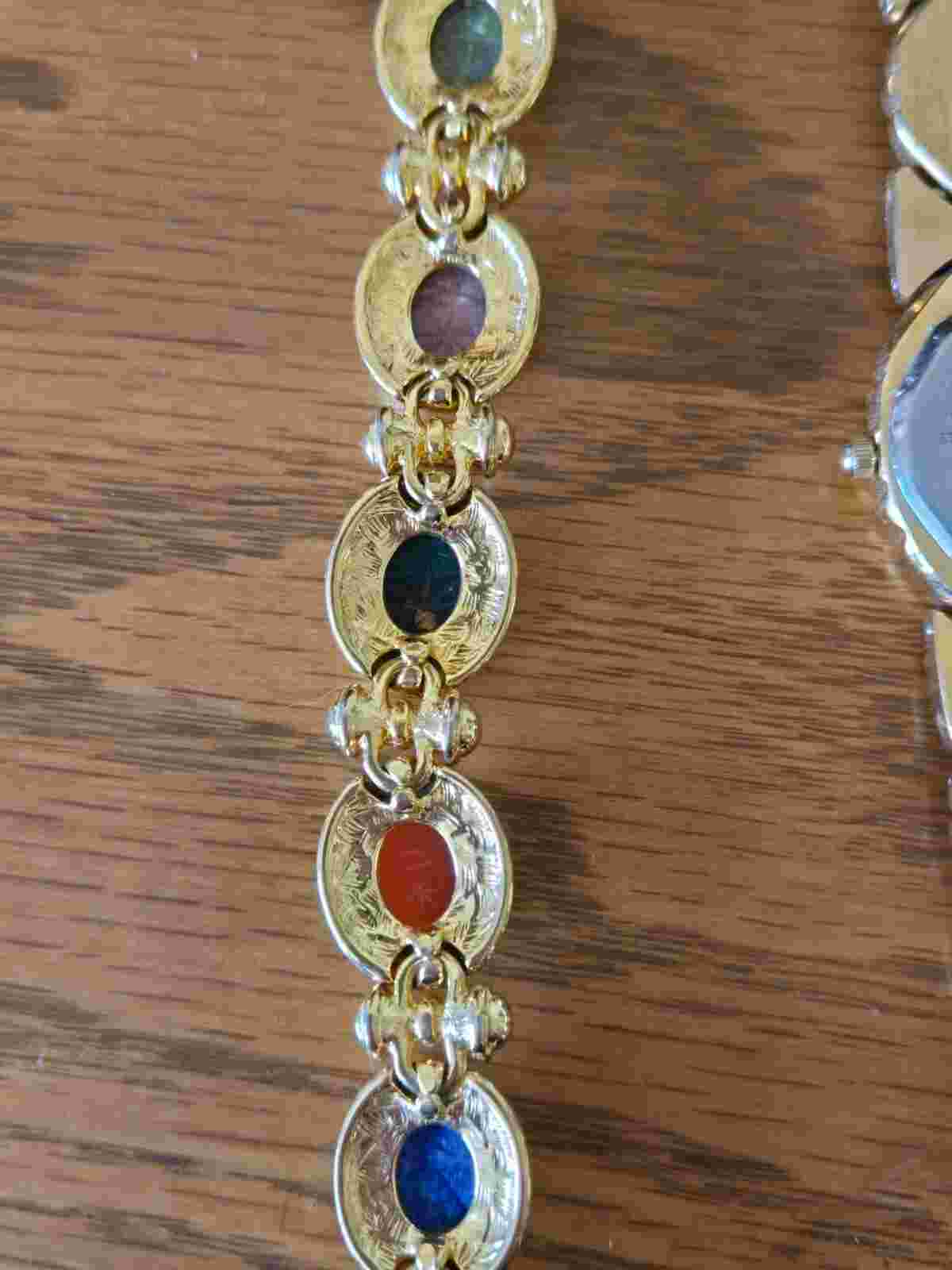 Vintage watch by Pierre Jacquard Semi Precious Scarab Stone Band w/ bracelet