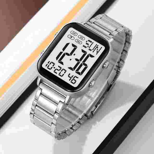 SKMEI Men Watch Rectangle Digital Wristwatch Full Steel Electronic Digital Watch