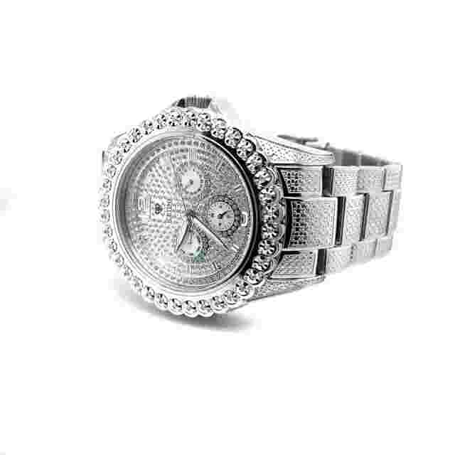 IceTime BLING 45mm Men's White Silver Steel Watch Iced 0.25ct Diamonds