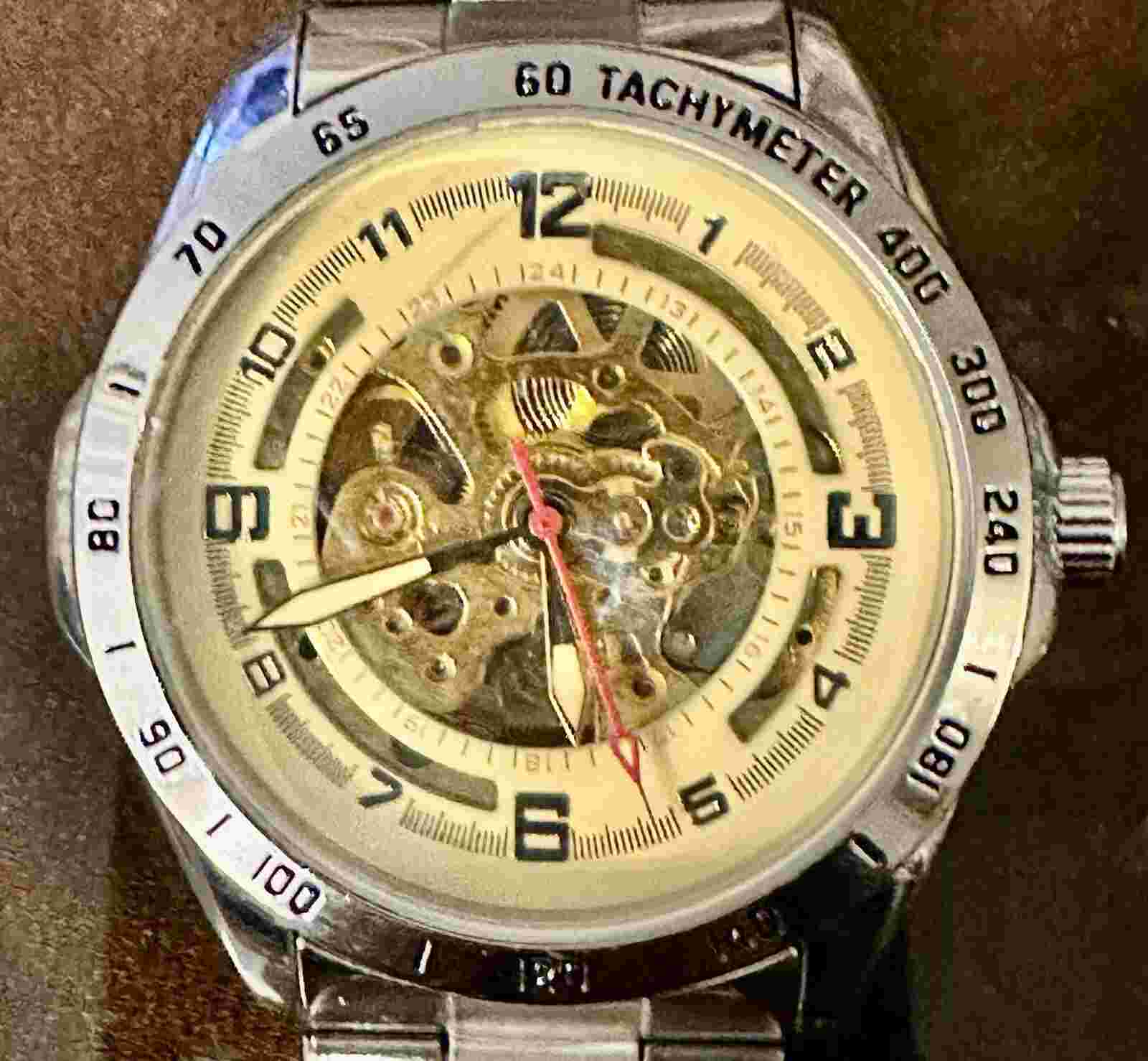 Genoa Skeleton Automatic Movement Tachometer Stainless St. Men’s Watch-Stunning