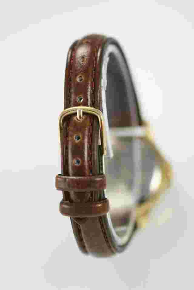 Watchit Watch Womens Stainless Gold Brown Leather Water Res White Silver Quartz