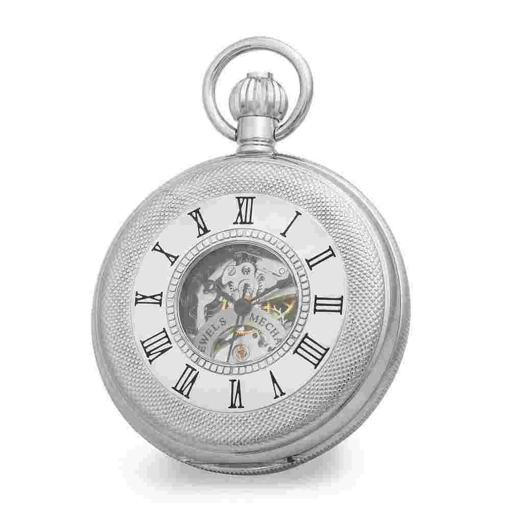 Charles Hubert Chrome Finish Double Cover Open Window Pocket Watch