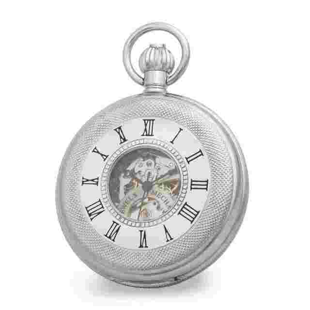 Charles Hubert Chrome Finish Double Cover Open Window Pocket Watch