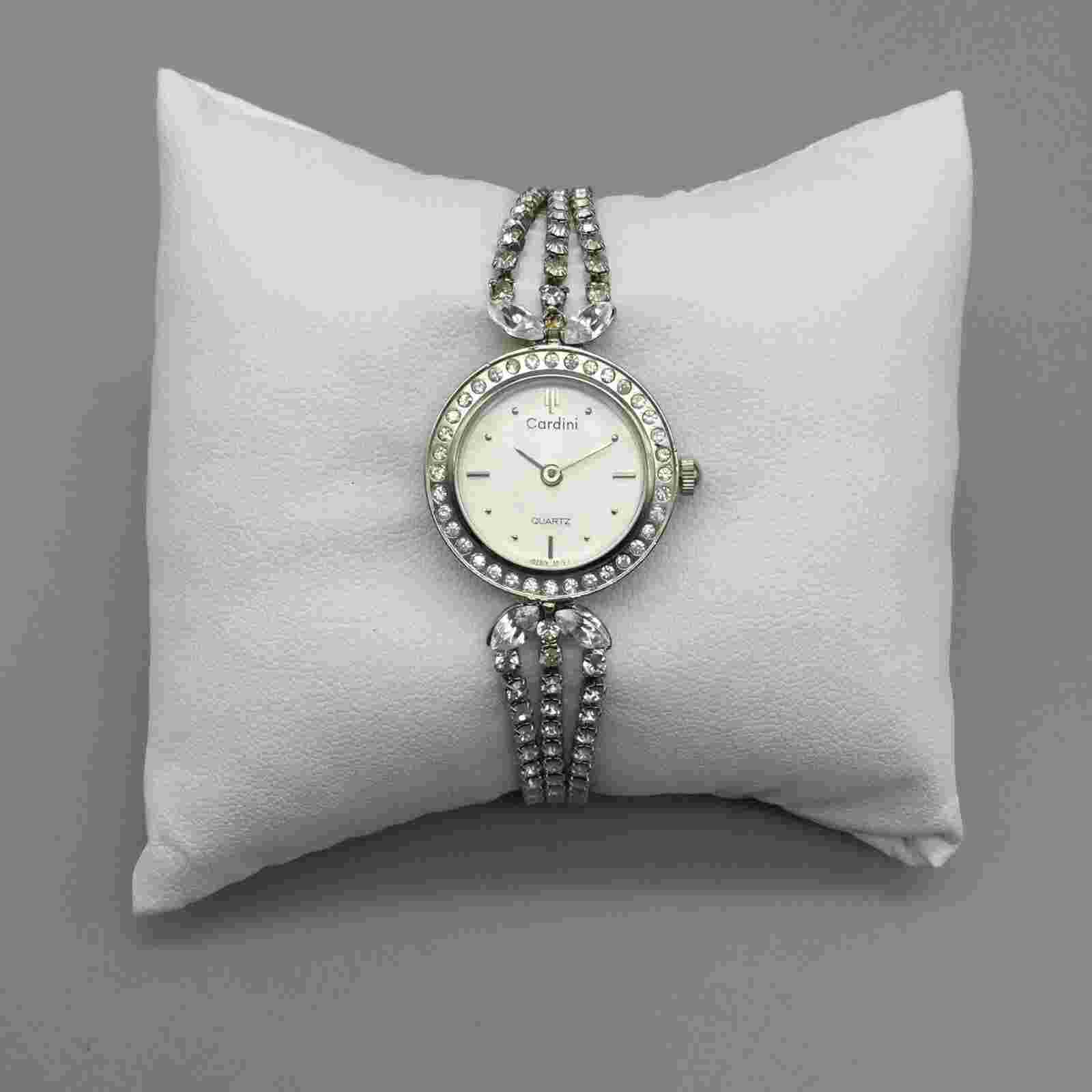 Cardini Watch Women 22mm Silver Tone Crystal Bracelet Band New Battery 6.75"