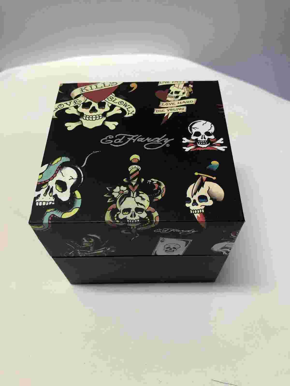 NIB Ed Hardy Men’s Skullface Watch Black Aluminum Strap Free Shipping