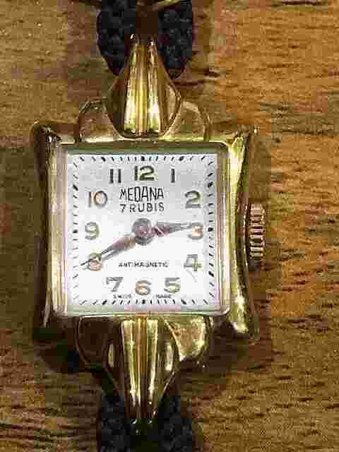 Vintage Rare Swiss Made Medana 7 Rubis Mechanical Ladies Rope Canvas Watch-18mm
