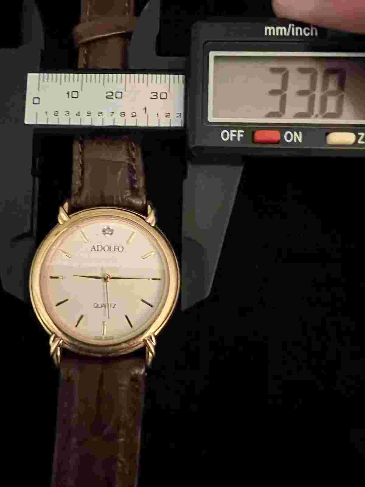 Vintage Adolfo Gold Tone Quartz Watch Brown Leather Band- New Battery