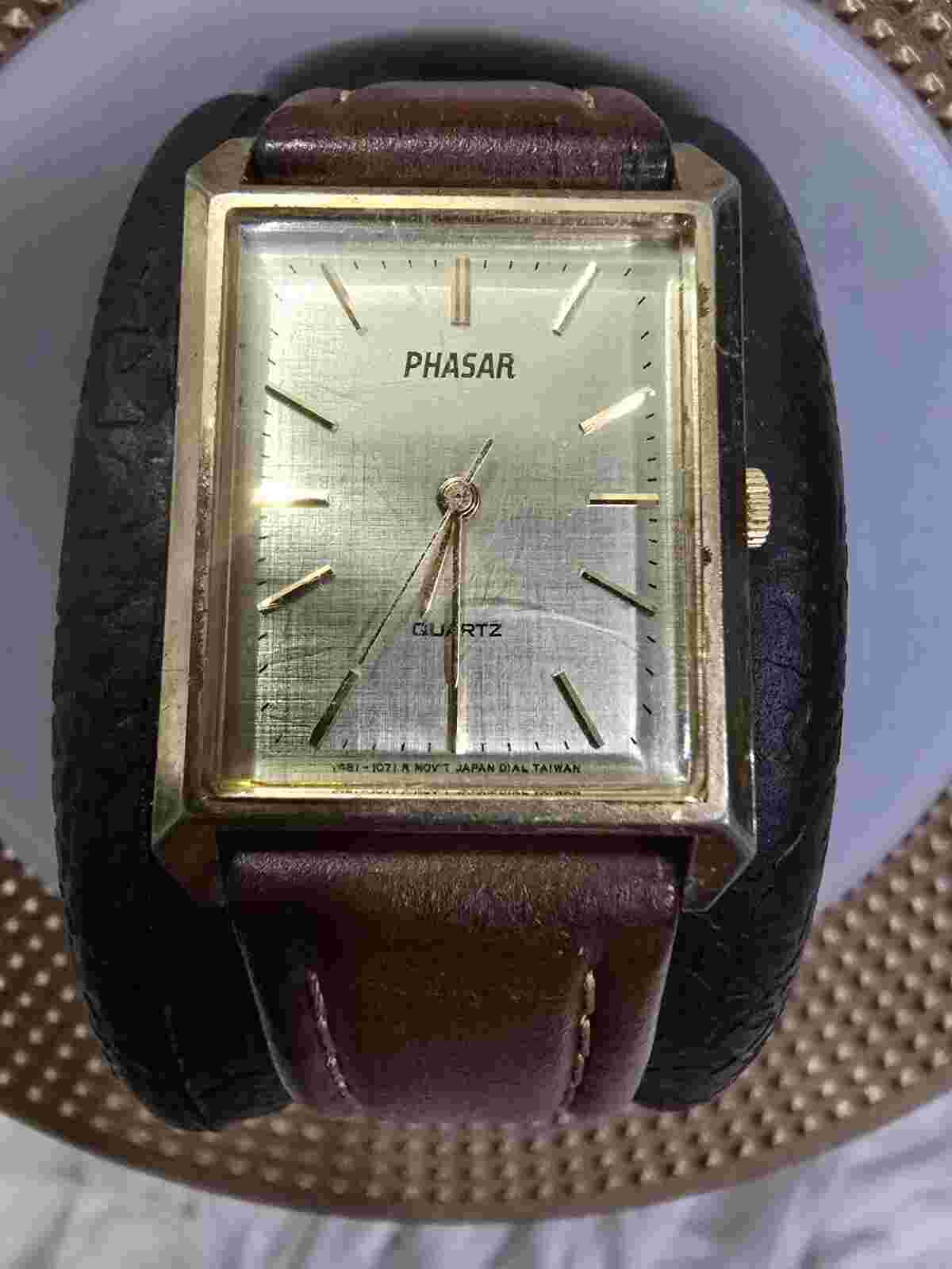 Phasar Sears Roebuck  VINTAGE Gold Dial, Brown Leather Strap LADIES  QZ Watch.