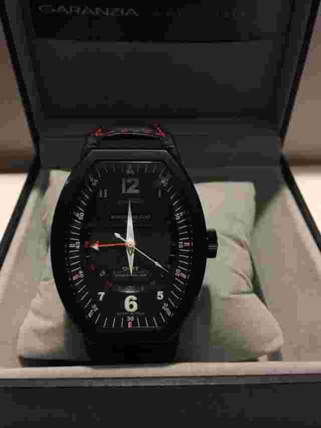 Montres De Luxe Mens GMT Estremo Black white red Tonneau Leather Watch NEW