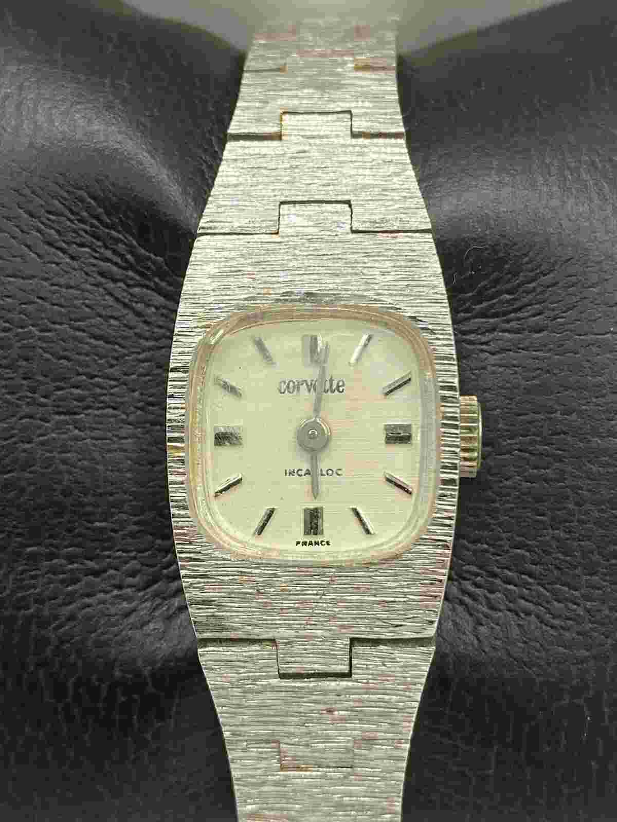 Vintage Ladies Corvette Silver Tone Incabloc Wristwatch 16.9mm Untested