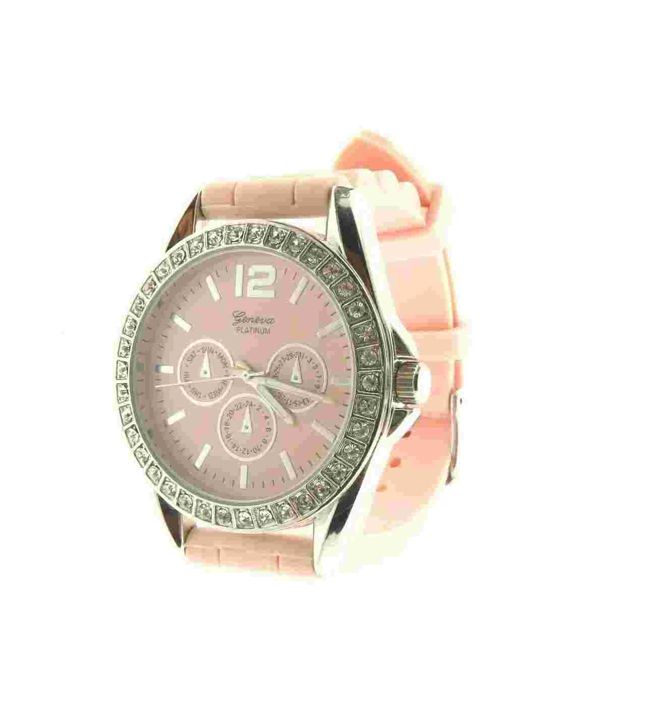 Geneva Platinum Crystal Watch Pink