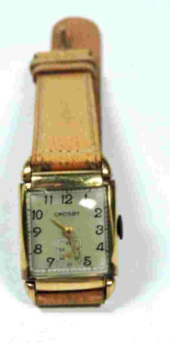 Antique Deco CROSBY 17 j Yellow Gold GF Stainless Back Mens Wrist Watch #W204