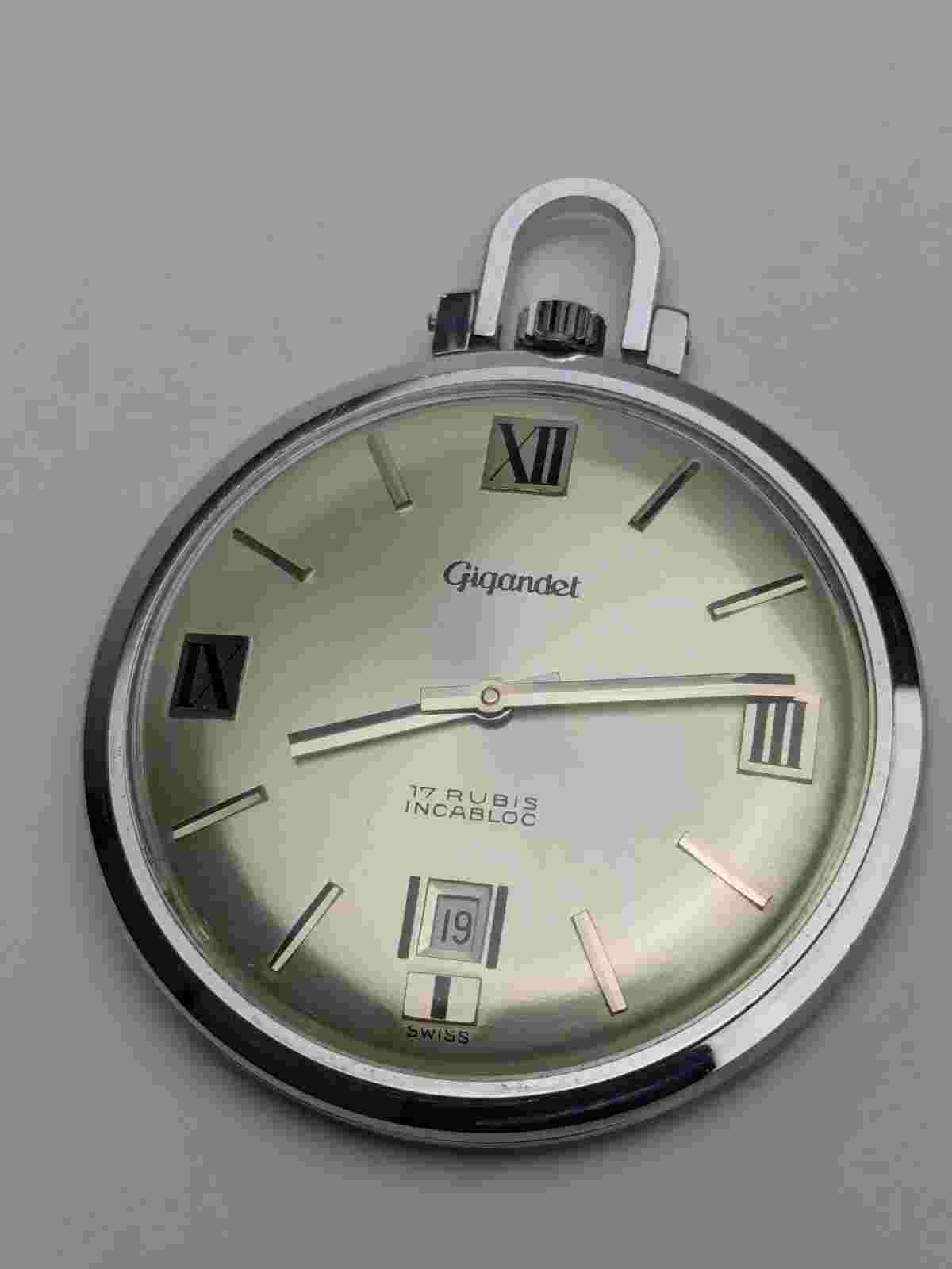 Vintage Gigandet Gentleman's Open Face Pocket Watch 39mm Silver Tone 1960s