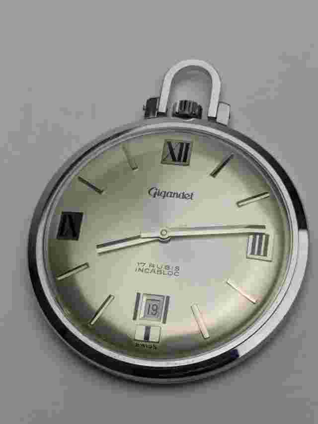 Vintage Gigandet Gentleman's Open Face Pocket Watch 39mm Silver Tone 1960s