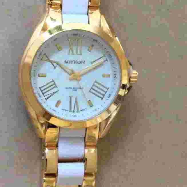 Miykon Women's Watch Round White Dial Roman Numerals Hours on Gold & White Band!