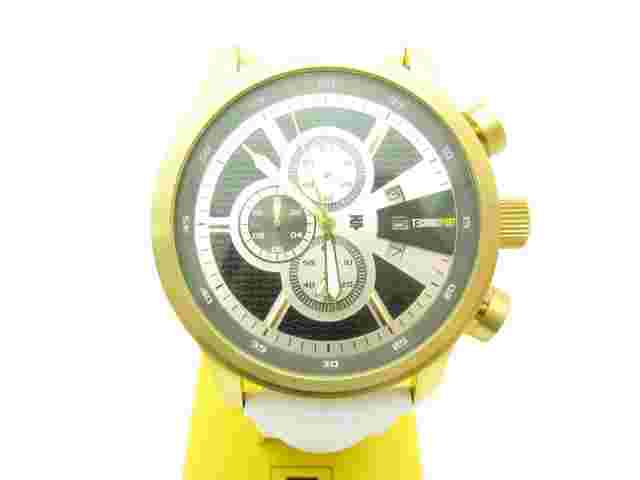 TECHNO SPORT CHRONOGRAPH YELLOW GOLD STAINLESS STEEL WHITE LEATHER STRAP WATCH