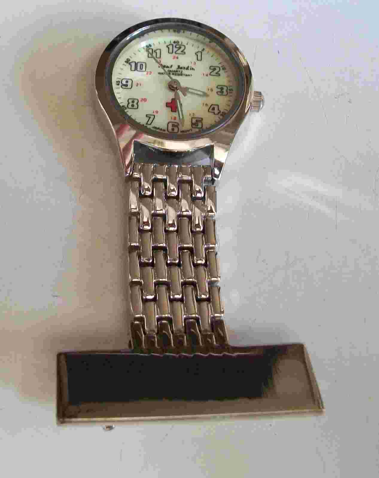 Silver Finish Number Dial Women Clip On Pin At The Back Doctor Nurse Pin Watch