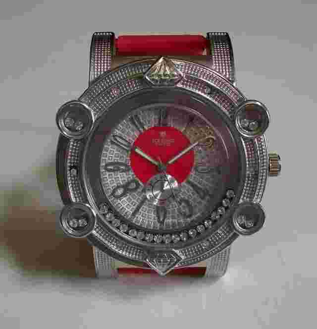 Men's Stone Red Silicone Band Silver Finish Dressy Casual Fashion Hip Hop Watch