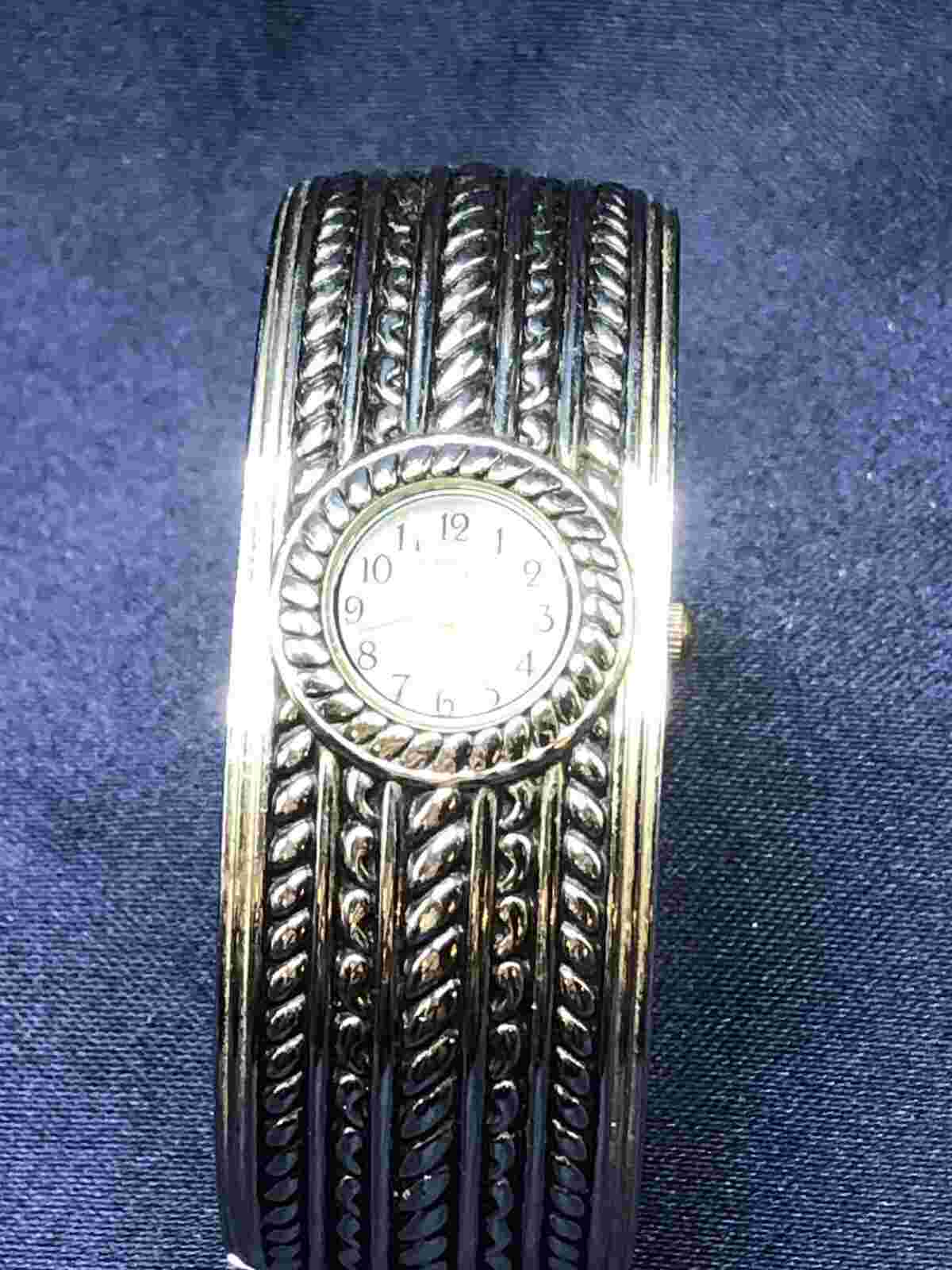 Embassy By Gruen Quartz Watch Women Dual Tone Cuff Bangle Analog