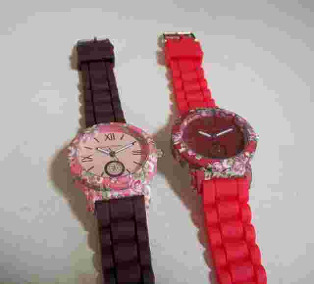 Women's flower Red & Brown Silicone Band Fashion Dressy Casual Watch