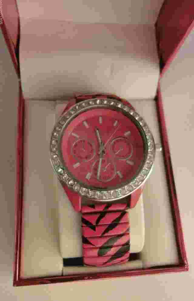 Attention Limited Edition Round Crystal Bezel Bracelet Hot Pink Watch