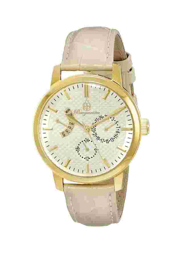 Burgmeister 38mm Gold Dial Beige Leather Women's Watch BM218-290