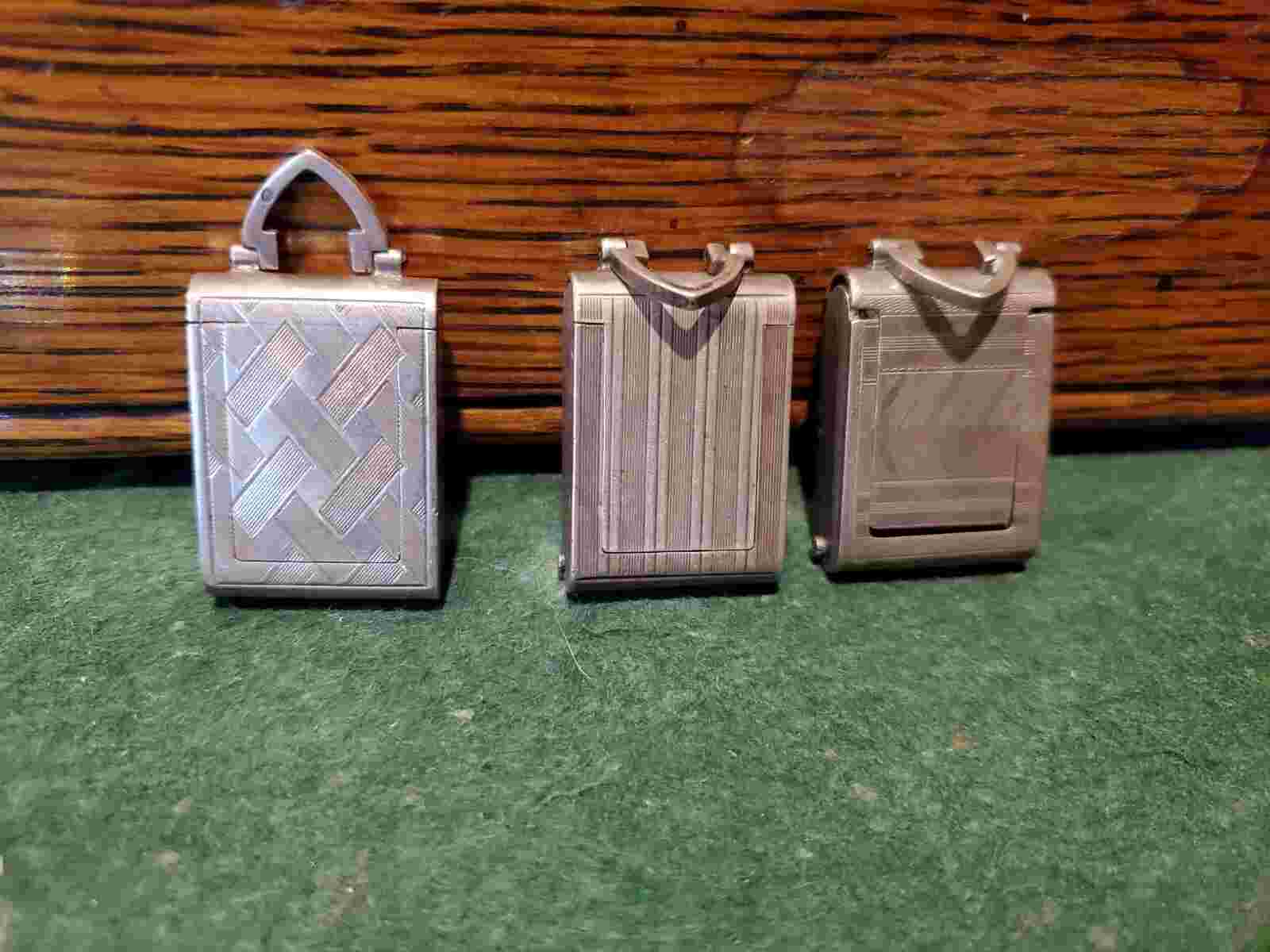 3 Rare Art Deco Enamel Sterling Purse PENDANT Travel WATCH