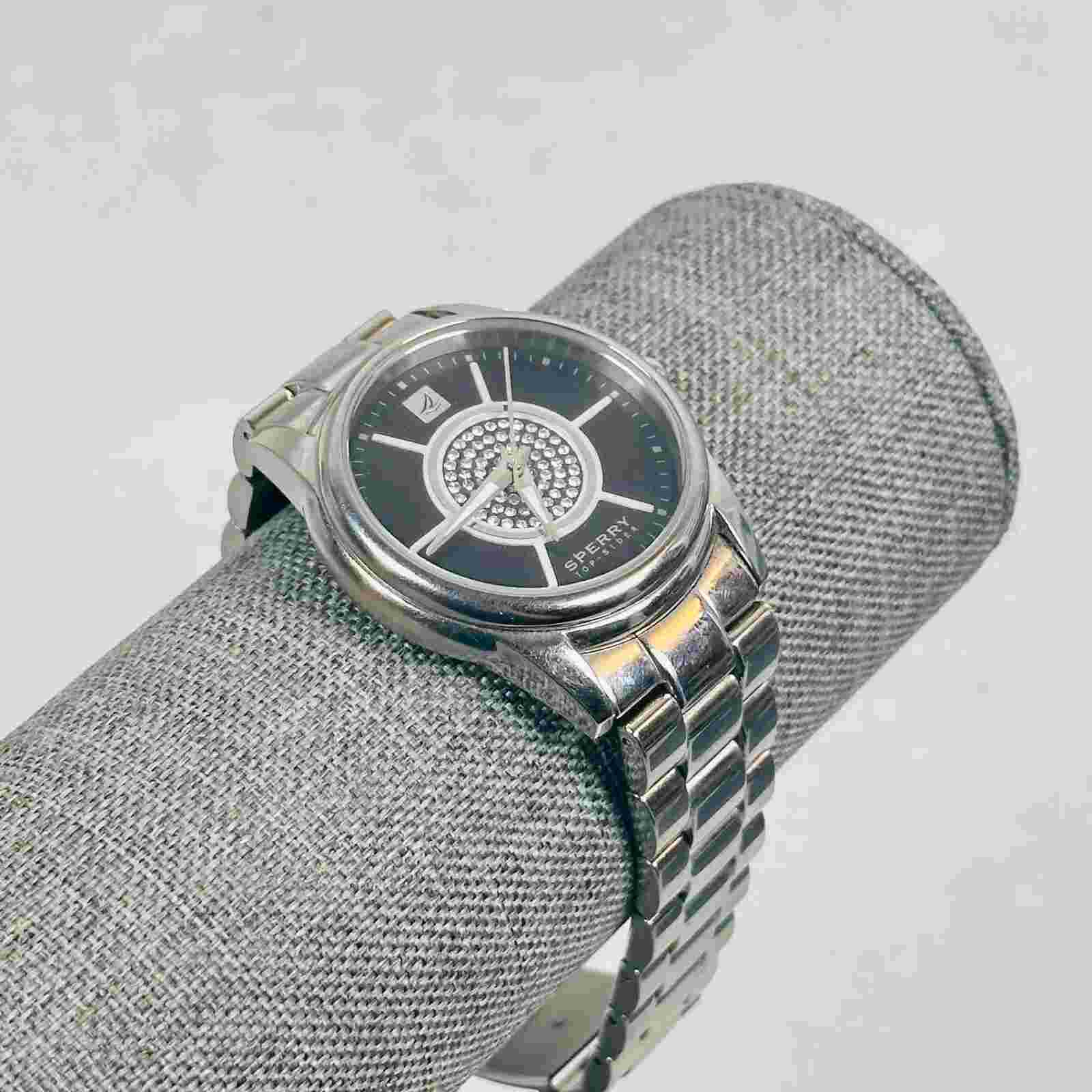 Sperry Top Sider Watch Womens Rhinestone Bling Black Dial Nautical New Battery