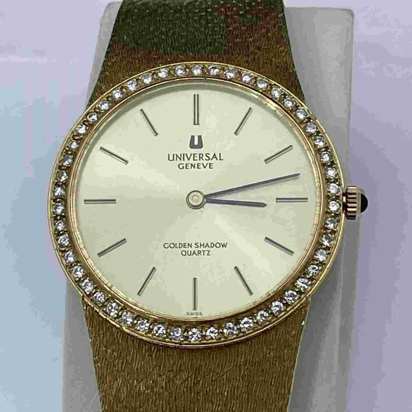 BEAUTIFUL 18K Yellow Gold Universal Geneve Golden Shadow Quartz Watch 7 1/2 In