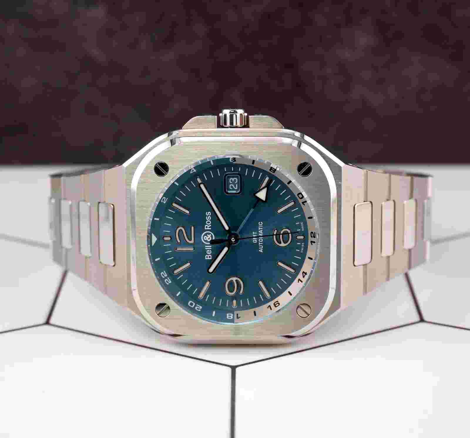 Bell＆Ross 41mm GMT Sky Blue Date Automatic Stainless Steel Men's Watch BR05
