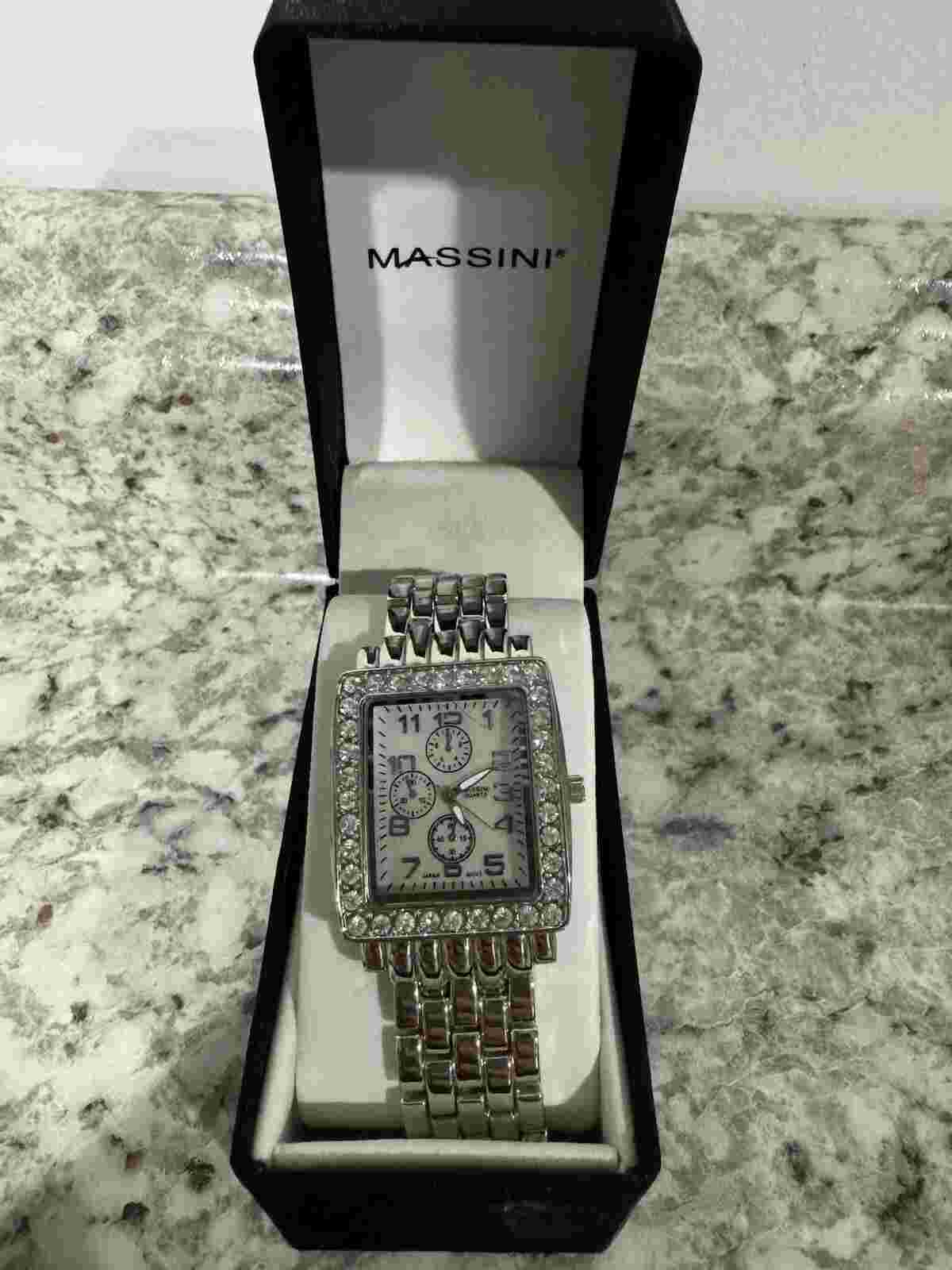 Massini Silver Diamond accent watch-new in box