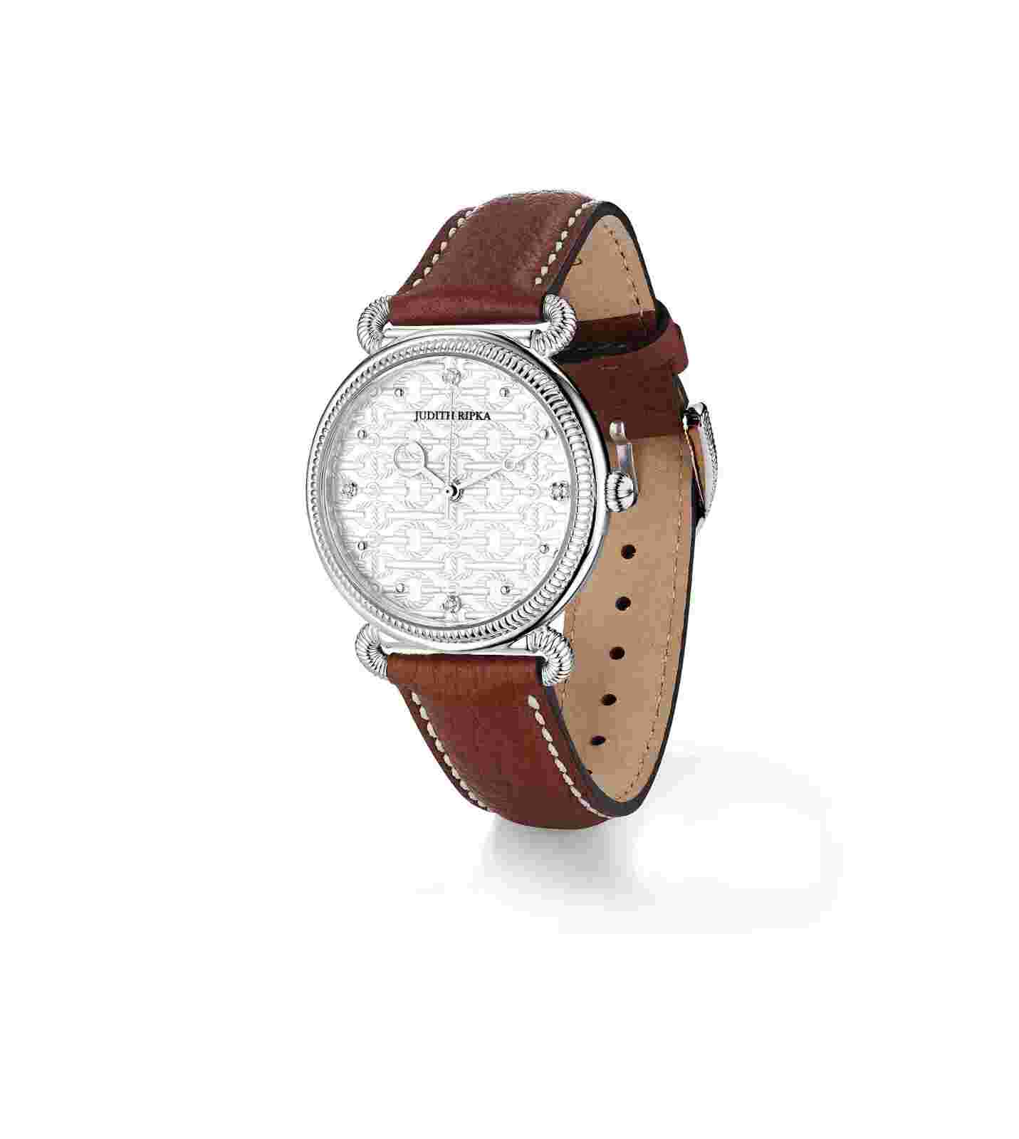 JUDITH RIPKA / Vienna Watch / Sterling Silver with Diamonds & Natural Leather