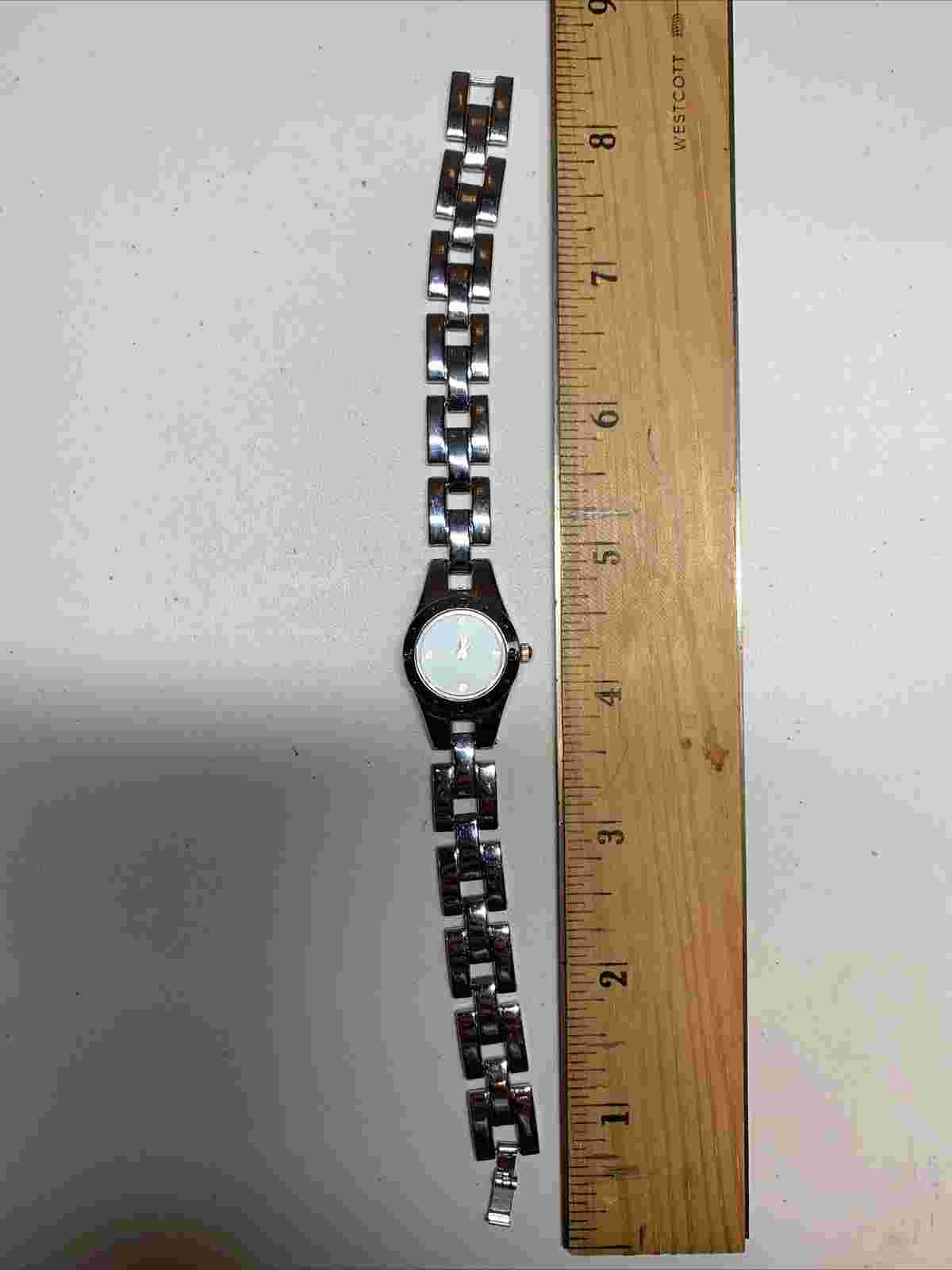 Women's Haband Quartz Watch Silver Bracelet Band White Dial Case Diamond Accent