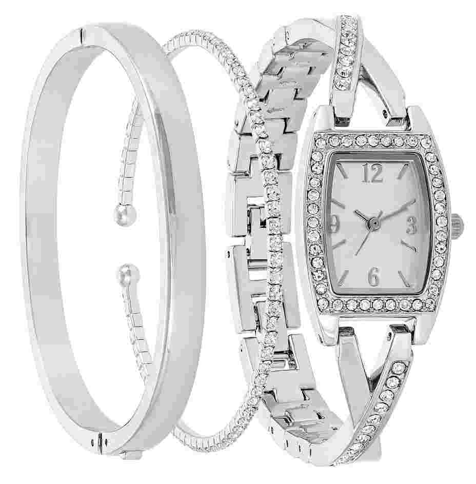 Silver Watch & Bracelet Set