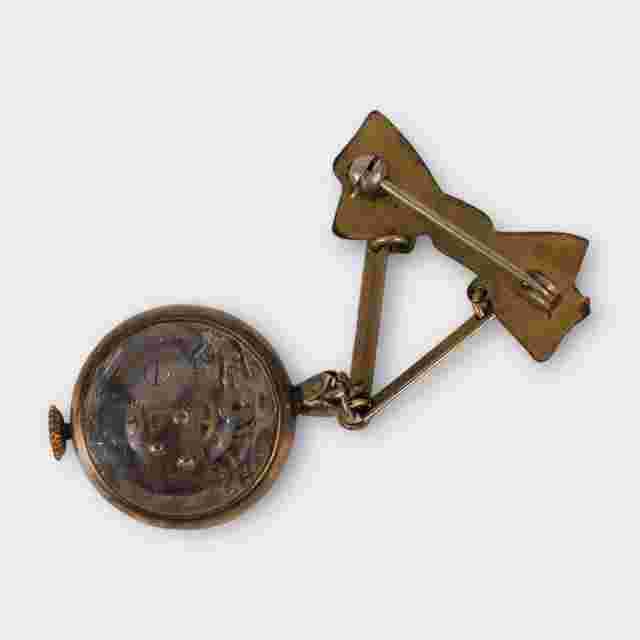 Vintage Banner Watch Bubble 7 Jewels Gold Bowtie Dangle Pin Swiss