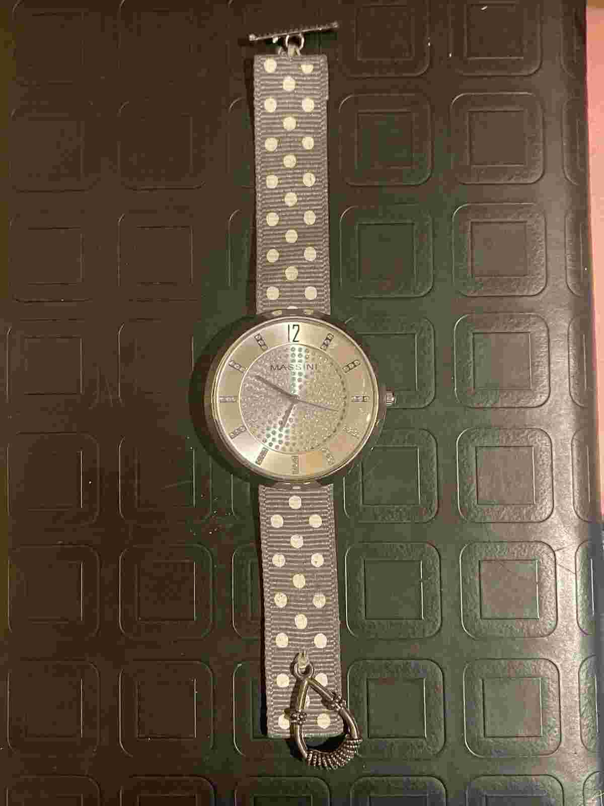 Massini Women’s Grey Fabric Band Crystal Accent Watch