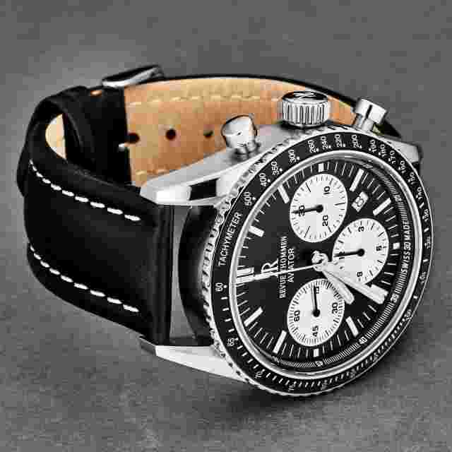 Revue Thommen 17000.6534 Aviator Automatic Silver Black Leather Men's Watch
