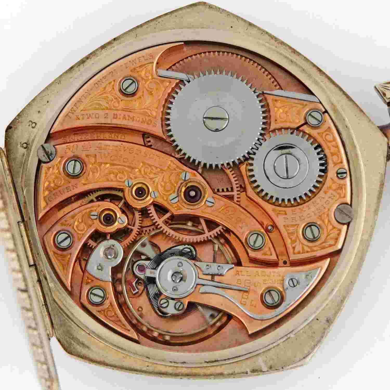 Gruen Fiftieth 50th Anniversary Pentagon Pocket Watch 18KW Gold Super Rare 45mm