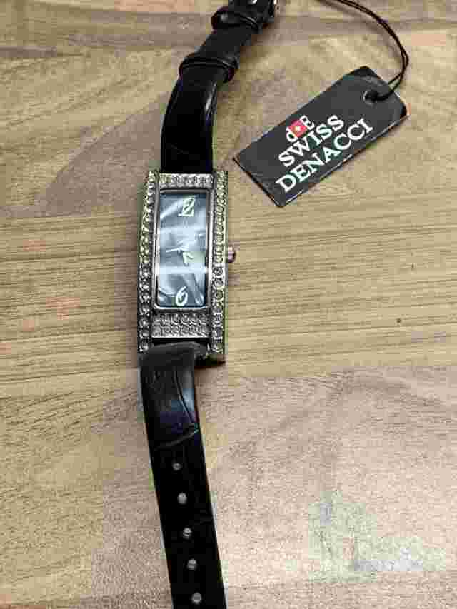 Swiss Denacci Ladies Watch, NWT However Untested Black Leather Strap READ
