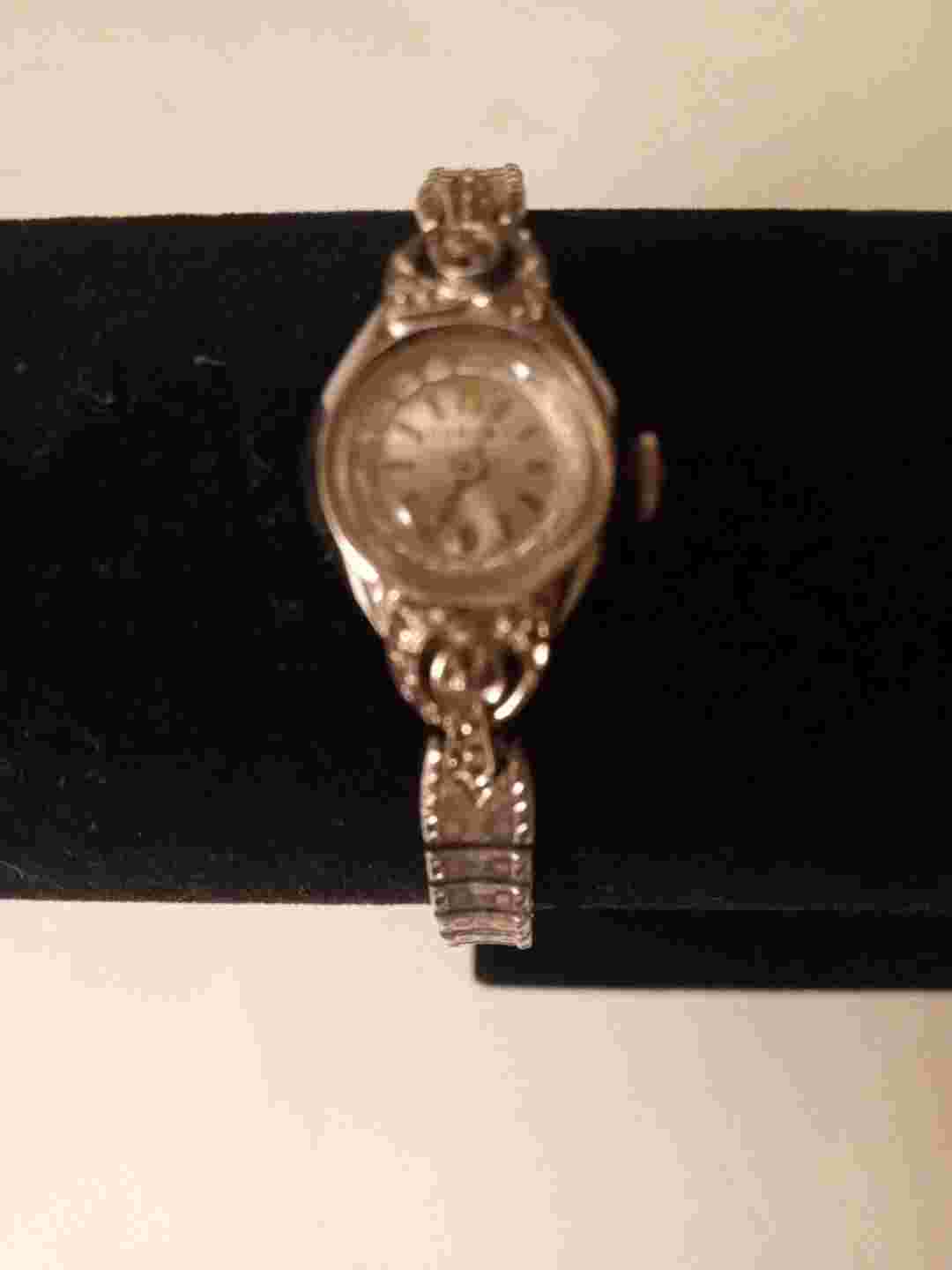 Vtg. Ladies Diamond Chip Dorset 17 jewel Wristwatch   Med-Sm Stretch Wrist Band